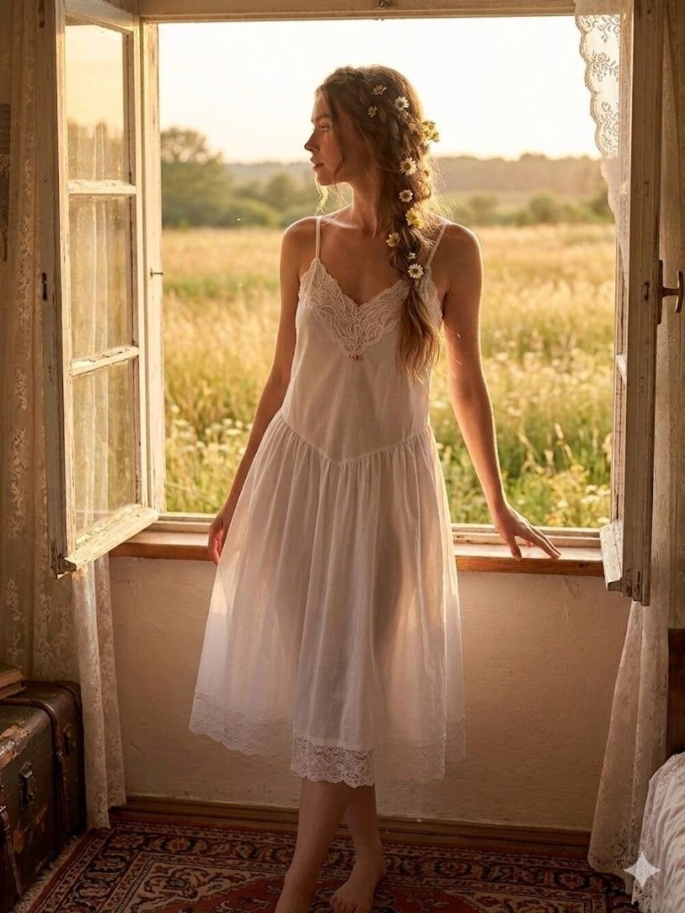 Vintage 70s White Lace Slip Dress Large Nightgown Coquette Angelic Bridal Linger